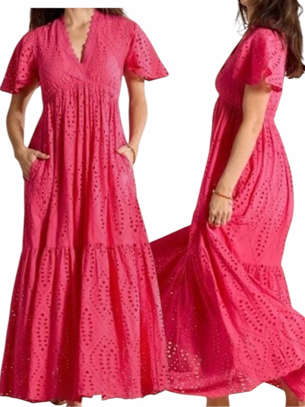 Sundance Juno Pink Punch Eyelet Maxi Dress XS Cotton Boho